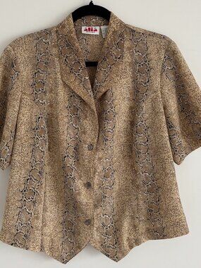 Vintage Alia Petites Short Sleeve Snake Print Blouse